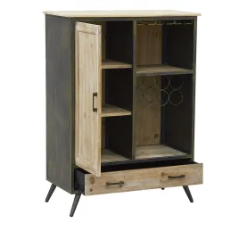 Meuble bar en bois et métal étagères et tiroirs