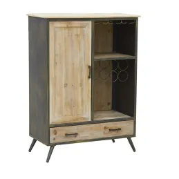 Meuble bar en bois et métal étagères et tiroirs