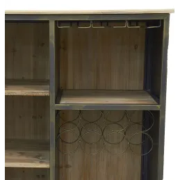 Meuble bar en bois et métal étagères et tiroirs