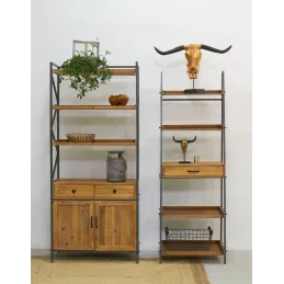 Etagère en pin et métal 2 tiroirs
