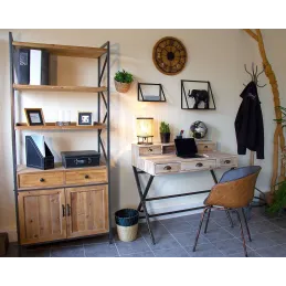 Etagère en pin et métal 2 tiroirs