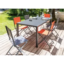 Table extérieure en aluminium plateau à lattes Alice 180 cm