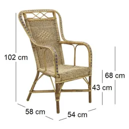 Fauteuil haut en manau et rotin Medan