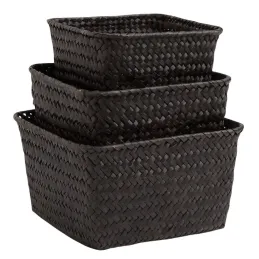 Corbeilles en palmier teinté noir (Lot de 3)