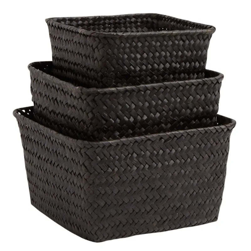 Corbeilles en palmier teinté noir (Lot de 3)