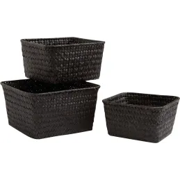 Corbeilles en palmier teinté noir (Lot de 3)