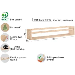 Étagère avec barre centrale en pin Kit Line