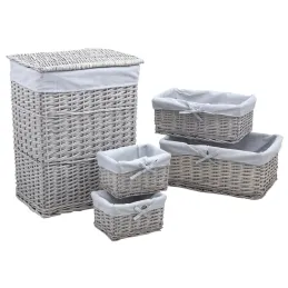 Panier à linge avec corbeilles en éclisse grise (Lot de 5)