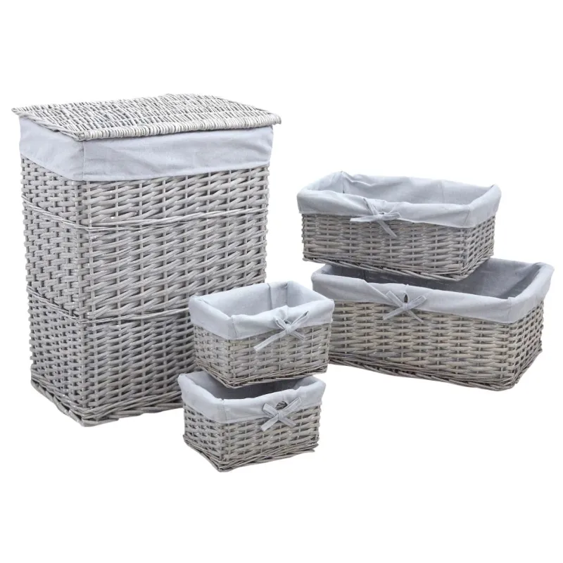 Panier à linge avec corbeilles en éclisse grise (Lot de 5)