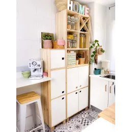 Armoire en pin brut 2 portes 4 tablettes Dinamic