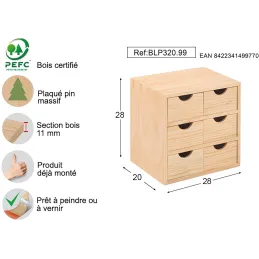 Mini rangement bloc en pin brut avec tiroirs