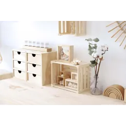 Mini rangement bloc en pin brut avec tiroirs