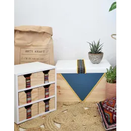 Mini rangement bloc en pin brut avec tiroirs