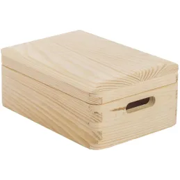 Boîte de rangement en pin massif avec couvercle