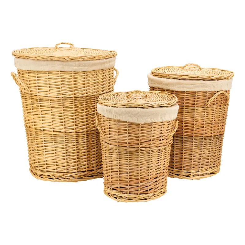 Coffres à linge en osier blanc (Lot de 3)
