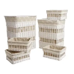 2 paniers à linge + 4 corbeilles en osier (Lot de 6)