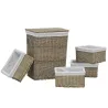 Panier à linge + 4 corbeilles en osier gris (Lot de 5)