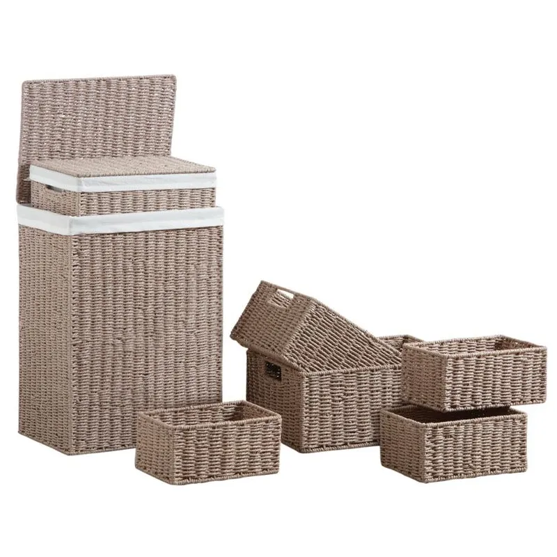 Paniers à linge en papier cordé taupe avec corbeilles (Lot de7)