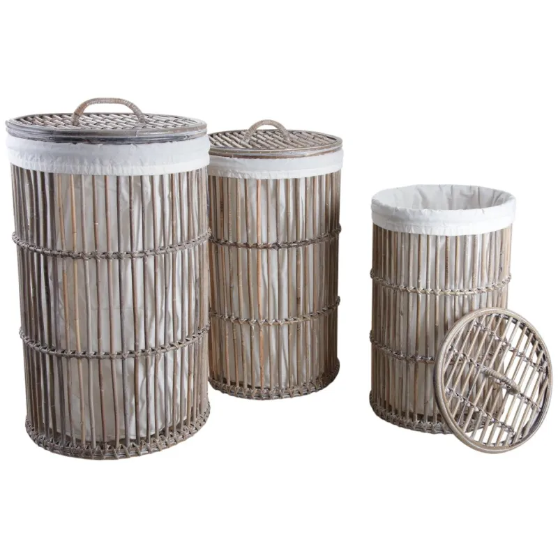 Paniers à linge en poelet gris (Lot de 3)