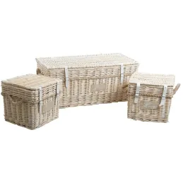 Malles carrées en osier blanchi (Lot de 3)