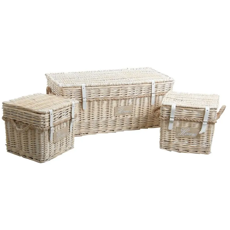 Malles carrées en osier blanchi (Lot de 3)