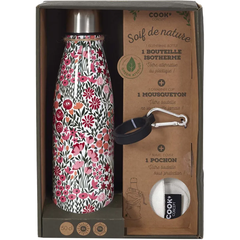Coffret bouteille isotherme 50 cl avec mousqueton