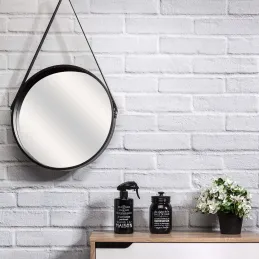 Miroir rond avec anse en PU 40 cm