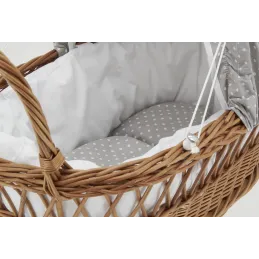 Berceau de poupée en osier buff tissu gris