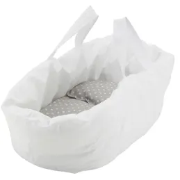 Berceau de poupée en osier buff tissu gris