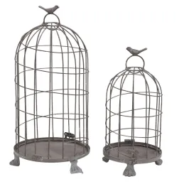 Cages en métal gris blanchi (Lot de 2)