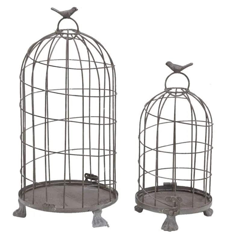 Cages en métal gris blanchi (Lot de 2)