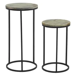 Sellettes en métal noir et pin (Lot de 2)