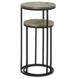 Sellettes en métal noir et pin (Lot de 2)