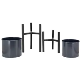 Cache-pots en métal noir Graph (Lot de 2)