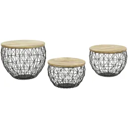Tables basses en métal et manguier (Lot de 3)