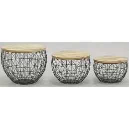 Tables basses en métal et manguier (Lot de 3)