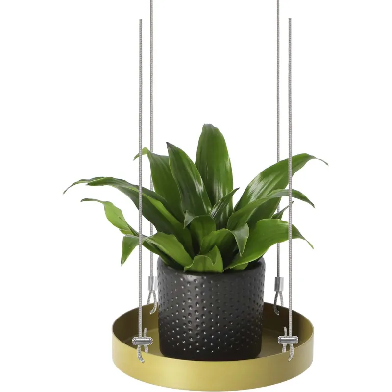 Support à plantes rond à suspendre doré