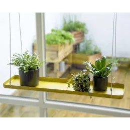 Support à plantes rectangulaire à suspendre doré