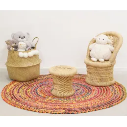 Fauteuil et tabouret pour enfant en roseau (Lot de 2)