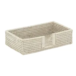 Porte-serviettes en rotin patiné blanc