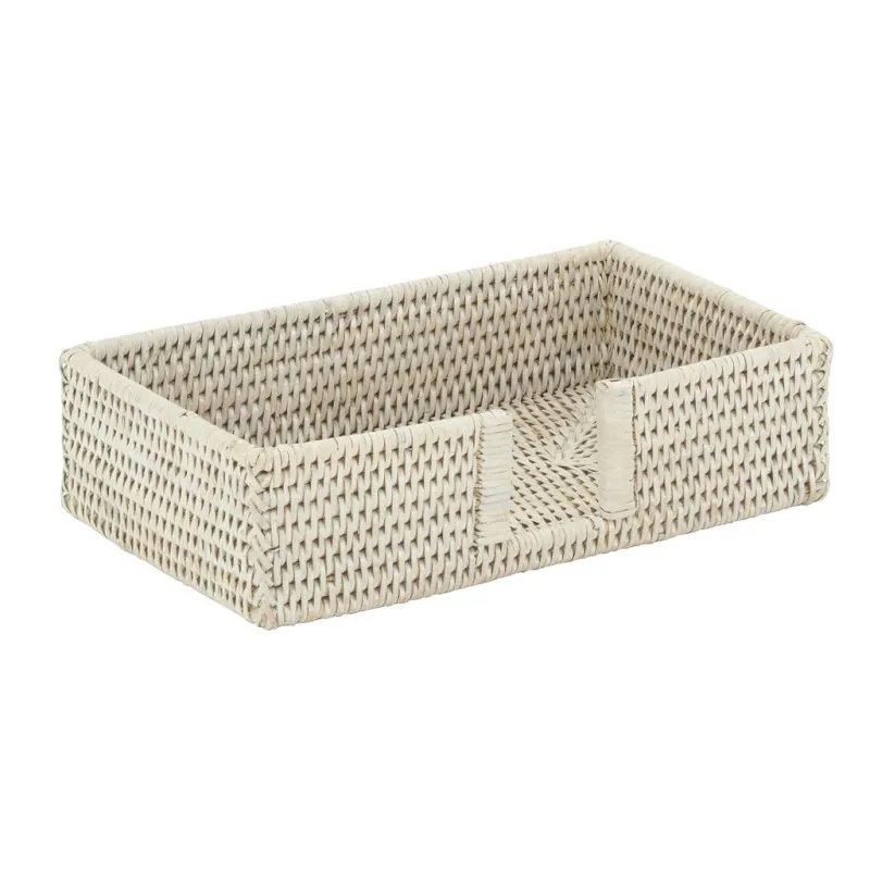 Porte-serviettes en rotin patiné blanc