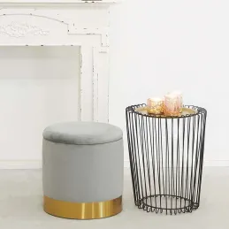 Pouf coffre en velours et métal
