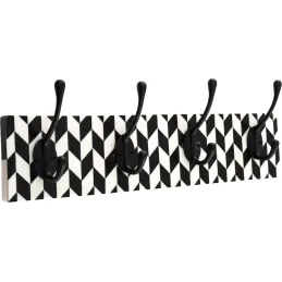 Patère en bois et métal 4 crochets Damier