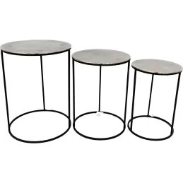 Set de 3 tables gigognes rondes en métal plateau aluminium