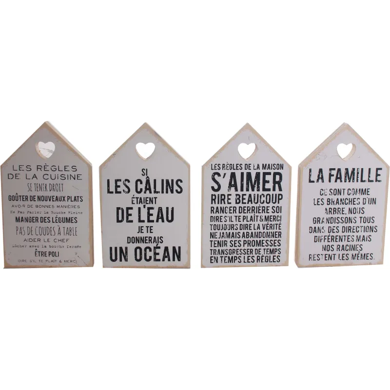 Plaques en bois Règles de la maison 18 x 11 cm (Lot de 4)