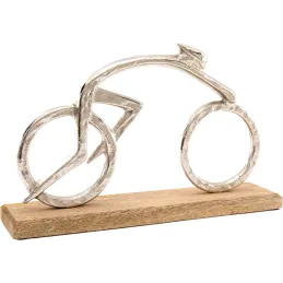 Cycliste en aluminium sur socle en bois de manguier 31 x 19 cm