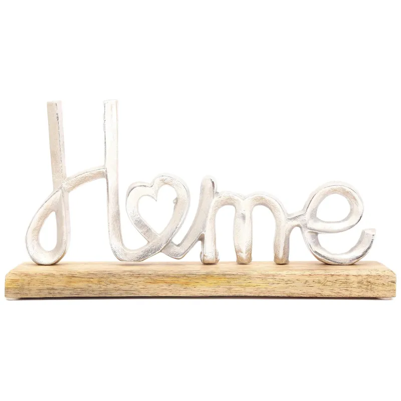 Décoration à poser en aluminium et bois de manguier 32 x 19 cm