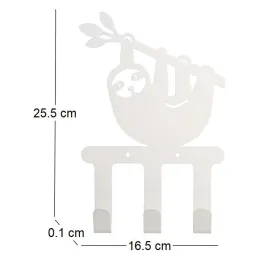 Patère enfant en métal 3 crochets paresseux blanc