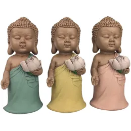 Bouddhas colorés avec fleur de lotus en résine (Lot de 3)