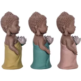 Bouddhas colorés avec fleur de lotus en résine (Lot de 3)